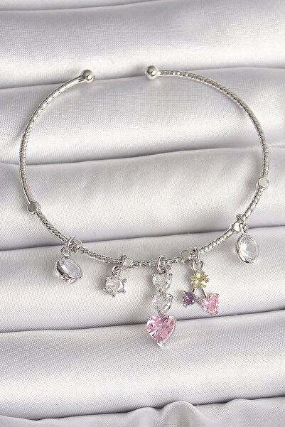 Nehir سوار نسائي بتصميم قلب مرصع بحجر الزركون اللامع بلون فضي نحاسي، هدية مثا...