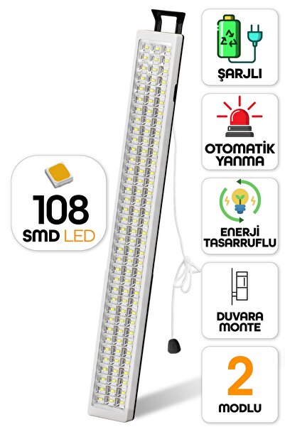 Telvesse 108 LED Şarjlı Işıldak POWER Lambası Otomatik Yanan Fener 2 Kademeli Elektrikli El Feneri 47712