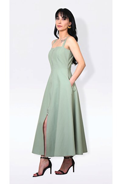 Store Modavion Askılı Önü Fermuarlı Elbise