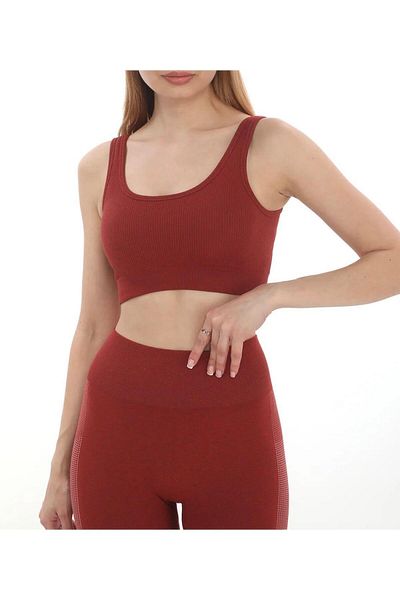Meralles Double Suit Seamless Athlete High Waist Leggings and Thick Strap Without Underwire Crop Top Bustier