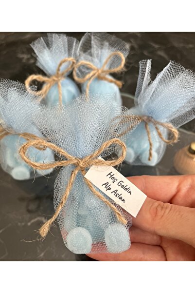 MayaArtDesign Mavi Tüllü Ayıcık Mum Erkek Bebek Hediyelik (15 ADET)