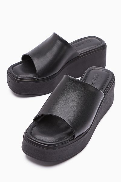 Limoya Kadra Black Wedge Heeled Women's Slippers