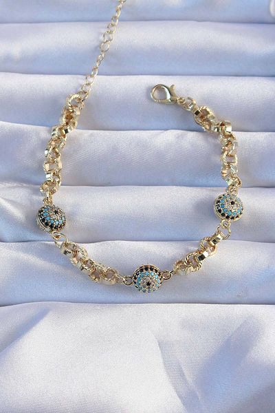 Skygo 316L Steel Vip Series Gold Color Zircon Stone Evil Eye Bracelet - Tj-Bb6393