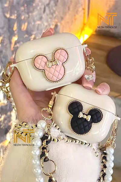 Nezih Case Pro and 2Nd Generation Pro Compatible Pearl Detail Chain Strap High Quality Tpu Soft Silicone Protective Case