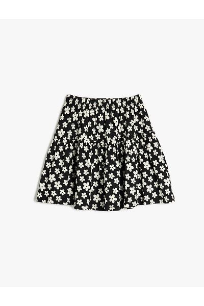Koton New Season Floral Patterned A-Line Skirt with Elastic Waist
