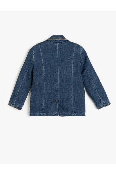 Koton New Season Cotton Long Sleeve Pocket Detailed Double Breasted Collar Denim Jacket