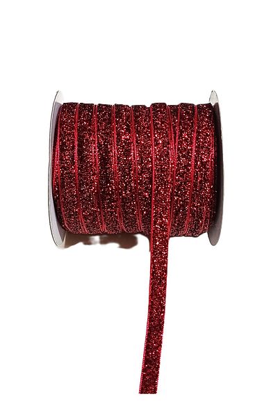ATMACA TUHAFİYE 1 cm Burgundy Glitter Velvet Ribbon 3 Meters - Glitter Velvet Ribbon - Christmas Ornament