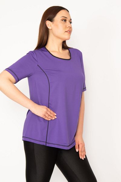 Şans Women's Plus Size Purple Collar Bias Sports Blouse 65n32945