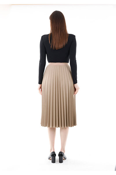 Guzella Knee Length Pleated Elastic Waist Skirt