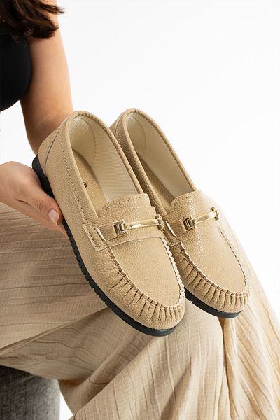 Moda Devrin Beige Buckle Ballerinas