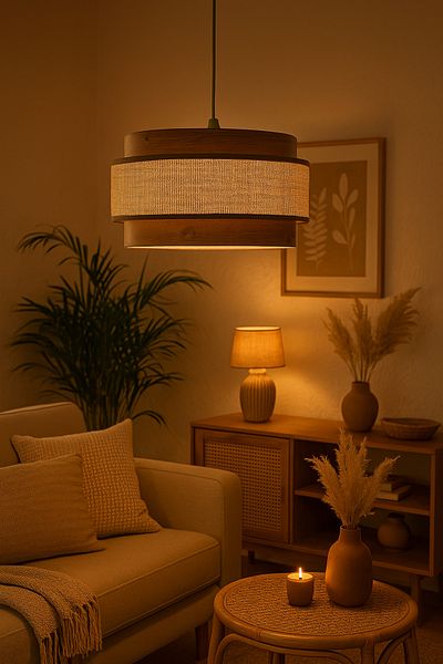 Vivido Abajur Chandelier Wicker Kumbeji - Dopia Selva