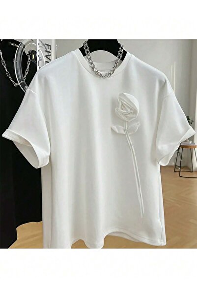 PENTHİLUS Tricou casual de damă, cu mânecă scurtă, cu decolteu rotund, cu imprimeu floral, mărime mare