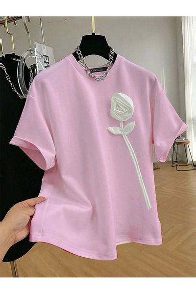 PENTHİLUS Women's Casual Short Sleeve Round Neck Floral Printed T-Shirt