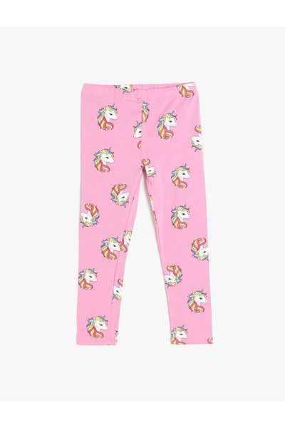 Koton New Season Cotton Elastic Waist Unicorn Patterned Leggings