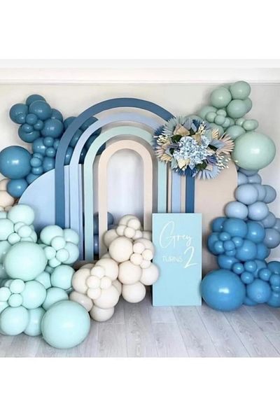 Çemrek Süs Parti Deep Ocean Retro Macaron Green Metallic Light Blue Balloon Chain Set of 100