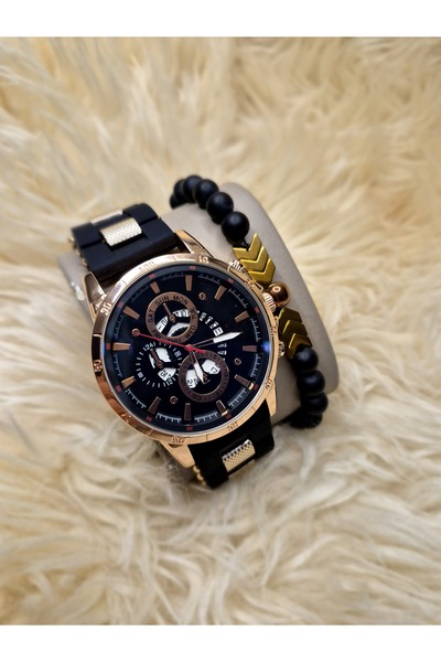 Spectrum MEN'S WRIST WATCH BLACK CORD COPPER CASE WITH DATE FEATURE