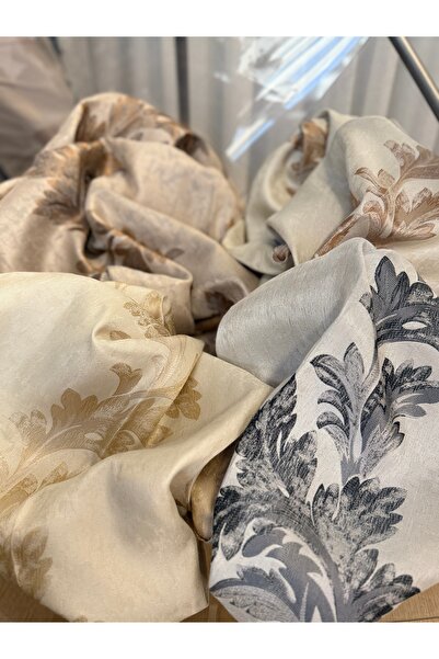 Carrera İthal Gri Füme Siyah Tonlu Yapraklı Fon Perde