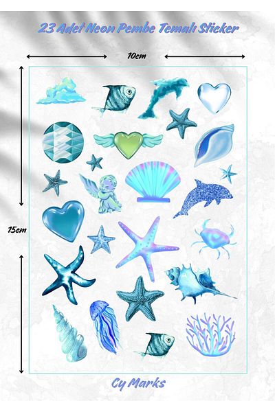 alışveriş kurdu Blue Neon Sticker Label Set 23 Pieces - Planner, Agenda, Laptop, Phone, Bullet Journal Label