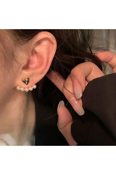 HOBİSY GIFT SHOP أقراط من الفولاذ بتفاصيل لؤلؤ القلب بتصميم أنيق وأنيق - لون فضي مضاد للحساسية ولا يفقد بريقه