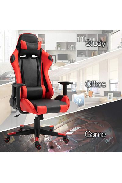 AWF AL WADI FURNITURE Adjustable Height and Back Ergonomic Soft Foam Gaming Chair Red Black