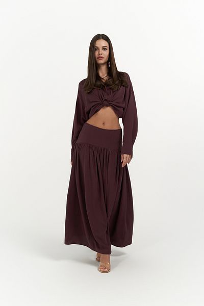 MAİ COLLECTİON Ginevra Burgundy Shirt Skirt Suit