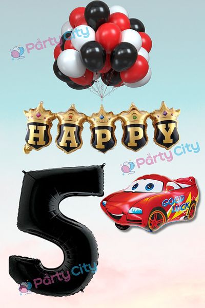 Party City 5 Years Old Car Motif Birthday Party Celebration Balloon Set