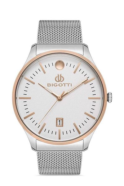 Bigotti Bg.1.10366.1 Wicker Cord Calendar Steel Case 5 Atm Waterproof Metallic Color Men's Wrist Watch