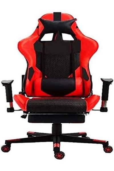 AWF AL WADI FURNITURE Large Adjustable Height and Back Gaming Chair with Footrest Red and Black