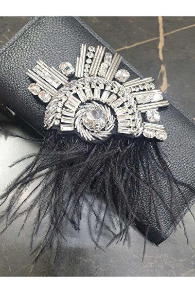 ESRA ŞELEM Kristalize Taş Detaylı Tüylü Yaka Aksesuarı Broş