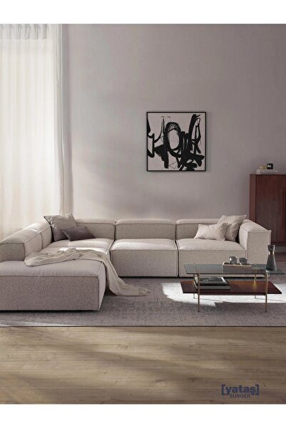 Mobilya Stant Most Mollis Pro 4 Modül Sol Köşe Koltuk 01 Lüks Beyaz Bukle Kumaş Yumuşak Sünger(Evinize Teslim)