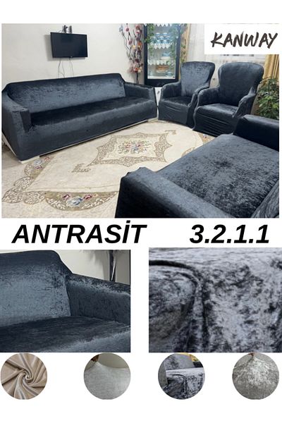 kanway 3+2+1+1 Lycra Checkered Pattern Elastic Flexible Washable Sofa Set Cover / Cover