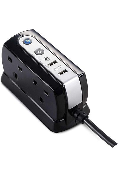 Masterplug Heavy Duty Four Socket Surge Protected Extension Lead with 2 USB Ports, 2 Metre, Black