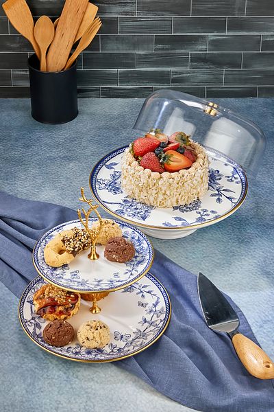 Mabeyn 2-Piece Fan Ceramic Layered Cookie Cake Presentation Plate Set Spring