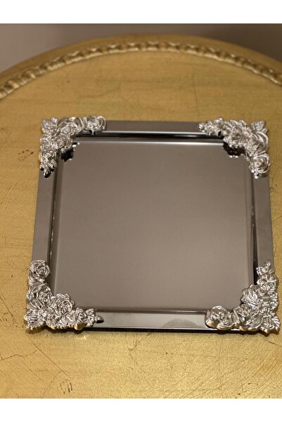 farklı evim 6-Piece Luxury Silver Cafe Presentation Tray Flower Design Has 4 Corners