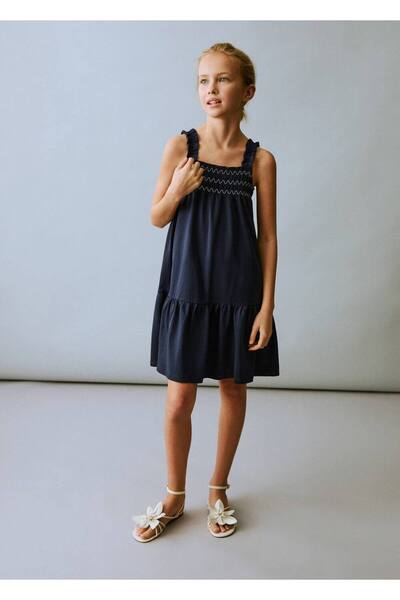 MANGO Kids İşlemeli volanlı elbise