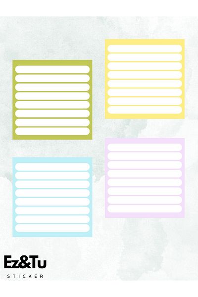 Ez&Tu Stıcker 8X8 Colorful Patterned Set of 4 Memopad Memo Pad Planner Yellow, Green, Purple, Blue
