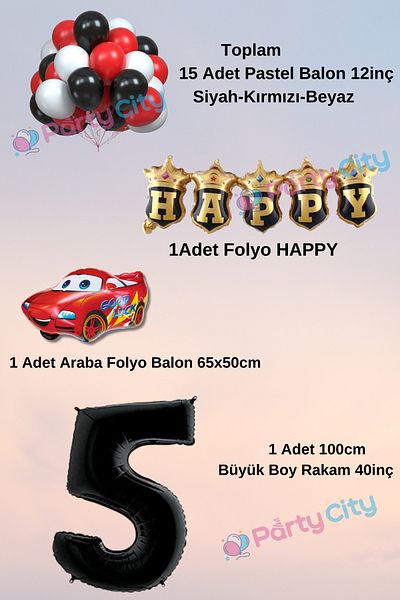 Party City 5 Years Old Car Motif Birthday Party Celebration Balloon Set