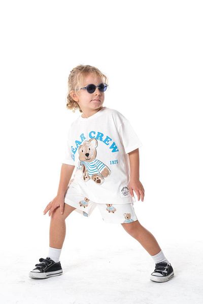 Lolliboomkids New Season Kids Wear Cream Color Teddy Bear Σετ εσώρουχα με στάμπα 2 τεμαχίων