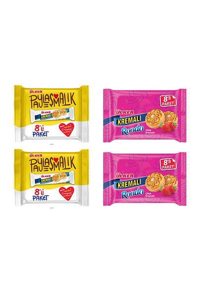 Ülker Cream Sandwich Biscuits 8 Pcs + Rondo Strawberry 8 Pcs Mixed Pack of 4