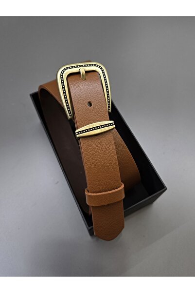 Kemerix 100% Genuine Leather Antique Coated Buckle Bitter Brown-Tan 2-Piece Belt Set