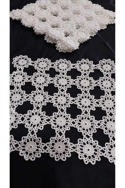 Papatyam 8 Pieces Hand Knitted Crochet, Lace 20X20 (Dowry / Vintage / Cotton Thread)