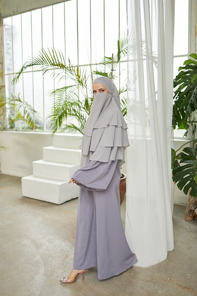 Nissra Ankanoor Gray Veiled 3 Layer Chiffon Soufflé Shawl Anka 255029
