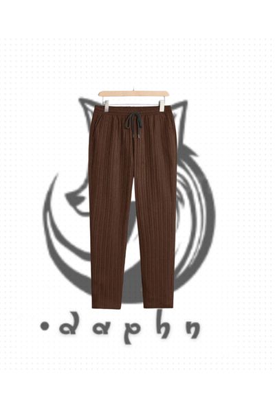 TEXTURA Unisex Women'S/Men's Custom Ribbed Ottoman Fabric Summer Waist Elastic Baggy Brown Sweatpants Pants