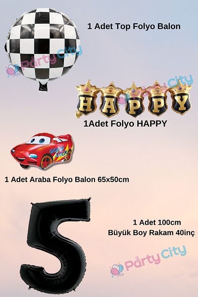 Party City Σετ μπαλόνι γιορτής γενεθλίων με θέμα το αυτοκίνητο 5 ετών