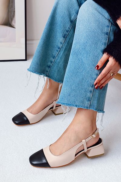 POLKA STORE Balance Mascaret Detailed Open Back Square Toe Helmet Women's Mary Jane Short Block Heeled Shoes