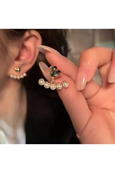 toptanhanem İnci ve Kalp Detaylı Gümüş Kaplama Çelik Küpe - Minimalist Tasarım