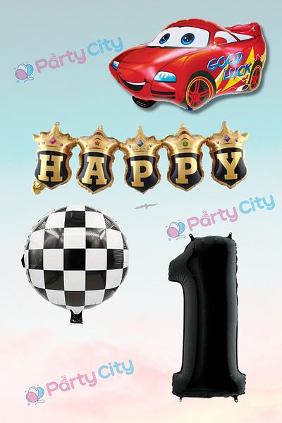 Party City 1 Year Old Car Themed Bulk Birthday-Party Celebration Balloon Set