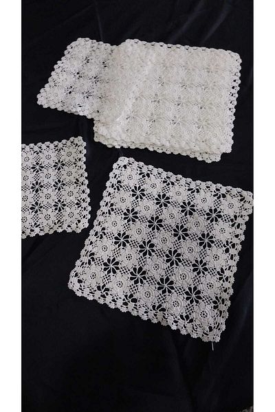 Papatyam Hand Knitted Medicine Work 6 Pieces Lace 20X20 3 Pieces 15X15 Vintage Cotton Ip