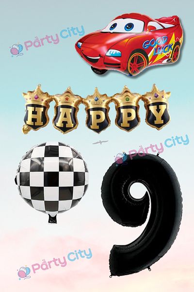 Party City Σετ μπαλόνι γιορτής γενεθλίων με θέμα το αυτοκίνητο 9 ετών