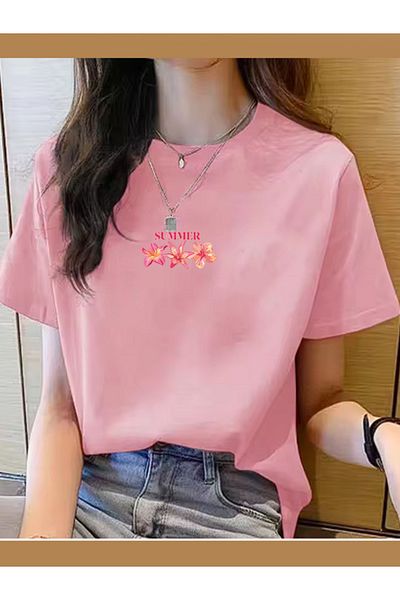 Boi Women's Summer Floral Printed Oversize Summer Cotton T-Shirt